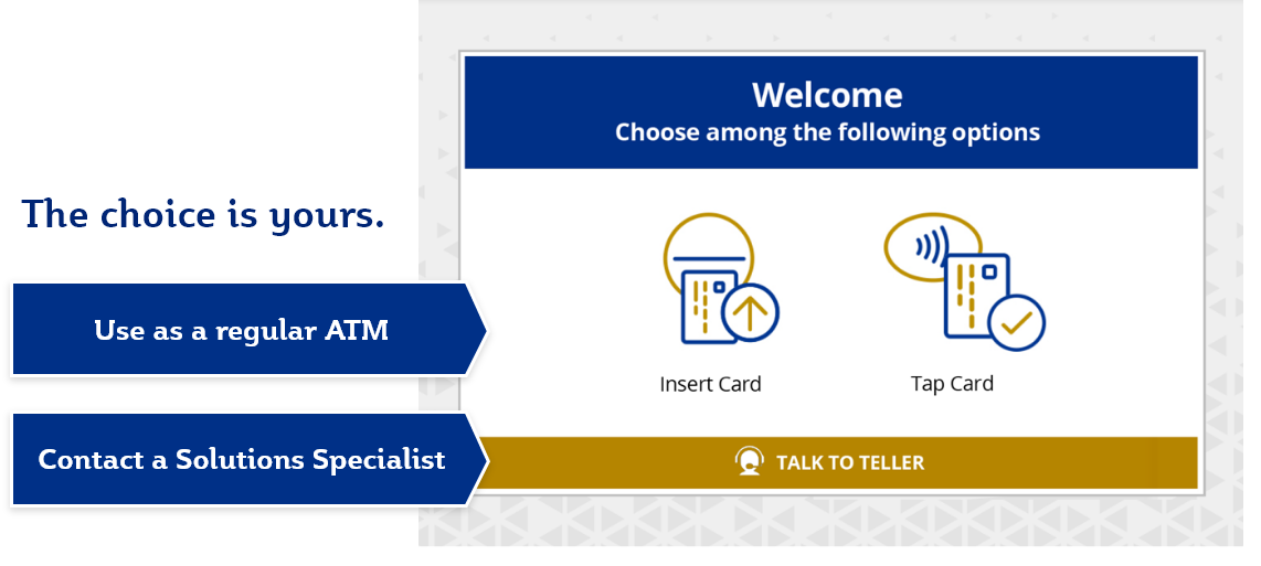 The Choice is Yours.  Use as a Regular ATM or Contact a Solutions Specialist